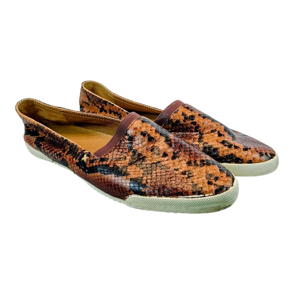 Frye Melanie Flats Womens US 9.5M Brown Snake Print Leather Slip On Loafers